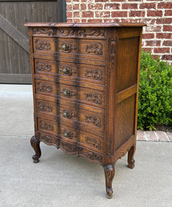 Antique French Chest of Drawers Cabinet 5-Drawer Petite Serpentine Carved Oak