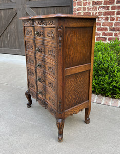 Antique French Chest of Drawers Cabinet 5-Drawer Petite Serpentine Carved Oak