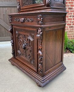 Antique French Bookcase HUNT Cabinet Dark Oak Black Forest Renaissance Display