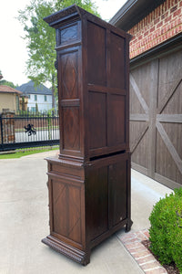 Antique French Bookcase HUNT Cabinet Dark Oak Black Forest Renaissance Display