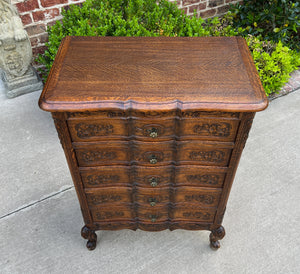 Antique French Chest of Drawers Cabinet 5-Drawer Petite Serpentine Carved Oak