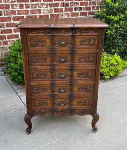 Antique French Chest of Drawers Cabinet 5-Drawer Petite Serpentine Carved Oak