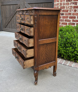 Antique French Chest of Drawers Cabinet 5-Drawer Petite Serpentine Carved Oak