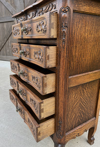 Antique French Chest of Drawers Cabinet 5-Drawer Petite Serpentine Carved Oak