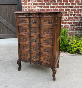 Antique French Chest of Drawers Cabinet 5-Drawer Petite Serpentine Carved Oak