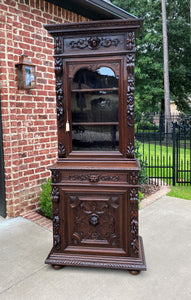 Antique French Bookcase HUNT Cabinet Dark Oak Black Forest Renaissance Display