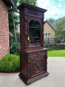 Antique French Bookcase HUNT Cabinet Dark Oak Black Forest Renaissance Display