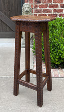 Load image into Gallery viewer, Antique English Pedestal Plant Stand Display Table Barstool Carved Oak 30.5&quot; T