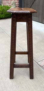 Antique English Pedestal Plant Stand Display Table Barstool Carved Oak 30.5" T