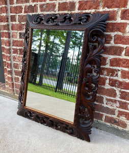 Antique French Mirror Carved Oak Framed Rectangular Acanthus