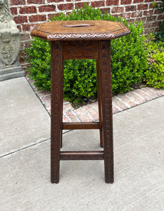 Antique English Pedestal Plant Stand Display Table Barstool Carved Oak 30.5" T