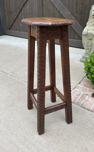 Antique English Pedestal Plant Stand Display Table Barstool Carved Oak 30.5" T