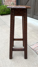 Load image into Gallery viewer, Antique English Pedestal Plant Stand Display Table Barstool Carved Oak 30.5&quot; T