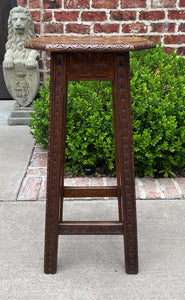 Antique English Pedestal Plant Stand Display Table Barstool Carved Oak 30.5" T