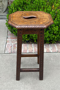 Antique English Pedestal Plant Stand Display Table Barstool Carved Oak 30.5" T