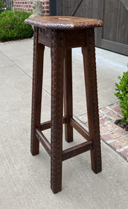 Antique English Pedestal Plant Stand Display Table Barstool Carved Oak 30.5" T