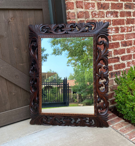 Antique French Mirror Carved Oak Framed Rectangular Acanthus