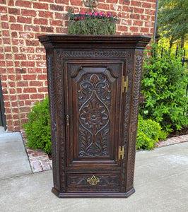 Antique English Corner Cabinet Storage Wall Cabinet Cupboard Carved Oak Drawer