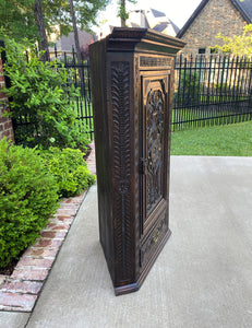 Antique English Corner Cabinet Storage Wall Cabinet Cupboard Carved Oak Drawer