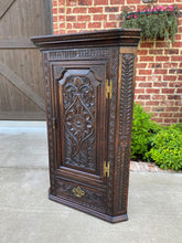 Load image into Gallery viewer, Antique English Corner Cabinet Storage Wall Cabinet Cupboard Carved Oak Drawer