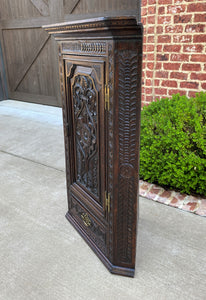 Antique English Corner Cabinet Storage Wall Cabinet Cupboard Carved Oak Drawer