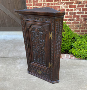 Antique English Corner Cabinet Storage Wall Cabinet Cupboard Carved Oak Drawer