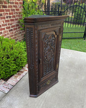 Load image into Gallery viewer, Antique English Corner Cabinet Storage Wall Cabinet Cupboard Carved Oak Drawer