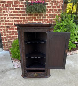 Antique English Corner Cabinet Storage Wall Cabinet Cupboard Carved Oak Drawer