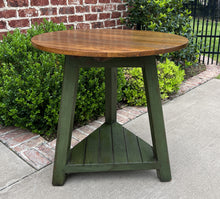 Load image into Gallery viewer, Vintage English ROUND Cricket Table End Table Side Table Oak 3-Legged Green Base