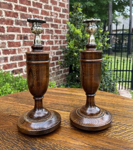 Antique English Candlesticks Candle Holders Oak PAIR 12