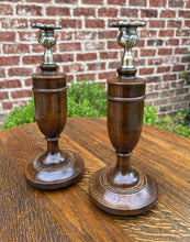 Load image into Gallery viewer, Antique English Candlesticks Candle Holders Oak PAIR 12&quot; Tall UNIQUE
