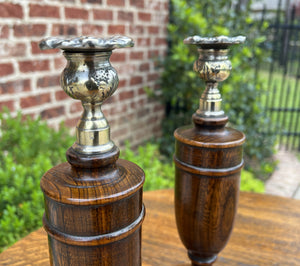Antique English Candlesticks Candle Holders Oak PAIR 12" Tall UNIQUE