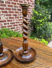 Load image into Gallery viewer, Antique English Barley Twist Candlesticks Candle Holders Oak PAIR 12.5&quot; Tall