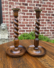 Load image into Gallery viewer, Antique English Barley Twist Candlesticks Candle Holders Oak PAIR 12.5&quot; Tall