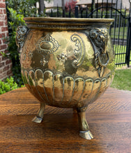 Load image into Gallery viewer, Antique English Brass Planter RAMS Heads Hoof Feet Flower Pot Hand Seamed c.1900