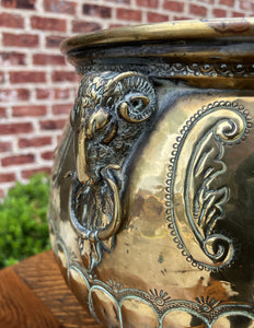 Antique English Brass Planter RAMS Heads Hoof Feet Flower Pot Hand Seamed c.1900