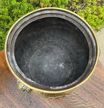 Load image into Gallery viewer, Antique English Brass Planter RAMS Heads Hoof Feet Flower Pot Hand Seamed c.1900
