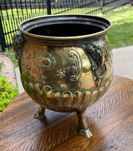 Load image into Gallery viewer, Antique English Brass Planter RAMS Heads Hoof Feet Flower Pot Hand Seamed c.1900