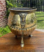 Load image into Gallery viewer, Antique English Brass Planter RAMS Heads Hoof Feet Flower Pot Hand Seamed c.1900