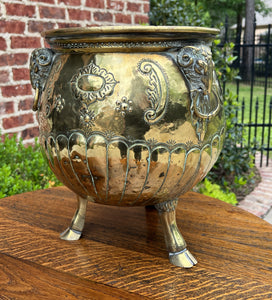 Antique English Brass Planter RAMS Heads Hoof Feet Flower Pot Hand Seamed c.1900