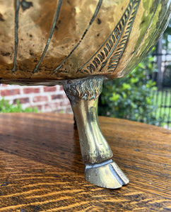 Antique English Brass Planter RAMS Heads Hoof Feet Flower Pot Hand Seamed c.1900