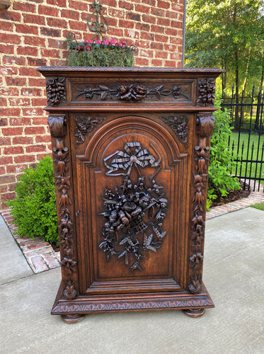 Antique French Cabinet Chest Bookcase Carved Oak Renaissance Revival ROSES TALL