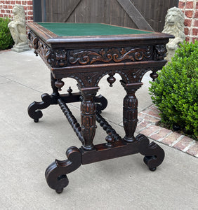 Antique English Desk Table with Drawer Oak Leather Top Barley Twist PETITE