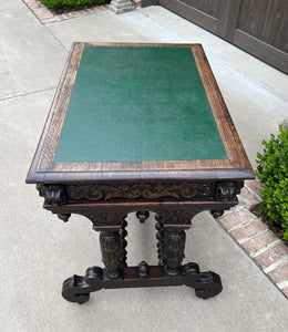 Antique English Desk Table with Drawer Oak Leather Top Barley Twist PETITE