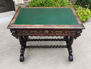 Antique English Desk Table with Drawer Oak Leather Top Barley Twist PETITE