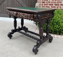 Load image into Gallery viewer, Antique English Desk Table with Drawer Oak Leather Top Barley Twist PETITE