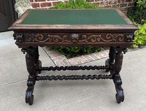 Antique English Desk Table with Drawer Oak Leather Top Barley Twist PETITE