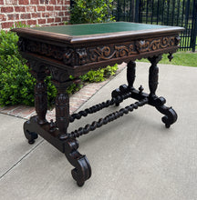 Load image into Gallery viewer, Antique English Desk Table with Drawer Oak Leather Top Barley Twist PETITE