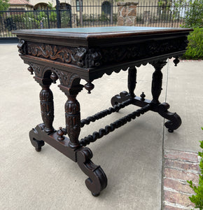 Antique English Desk Table with Drawer Oak Leather Top Barley Twist PETITE