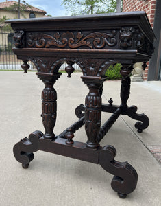 Antique English Desk Table with Drawer Oak Leather Top Barley Twist PETITE